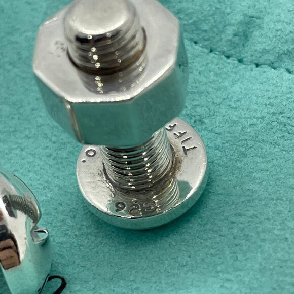 Tiffany & Co Silver Nut Bolt Cufflinks Cuff Link Links w/ Pouch - Picture 11 of 14